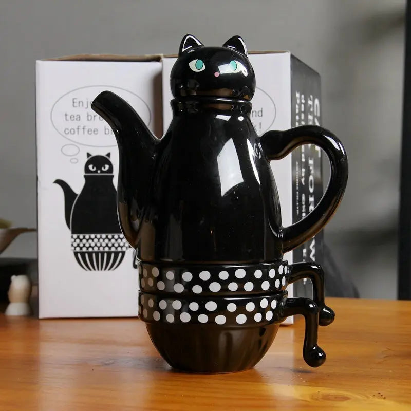 Creative ceramic cup stack pot black and white Black Cats Store