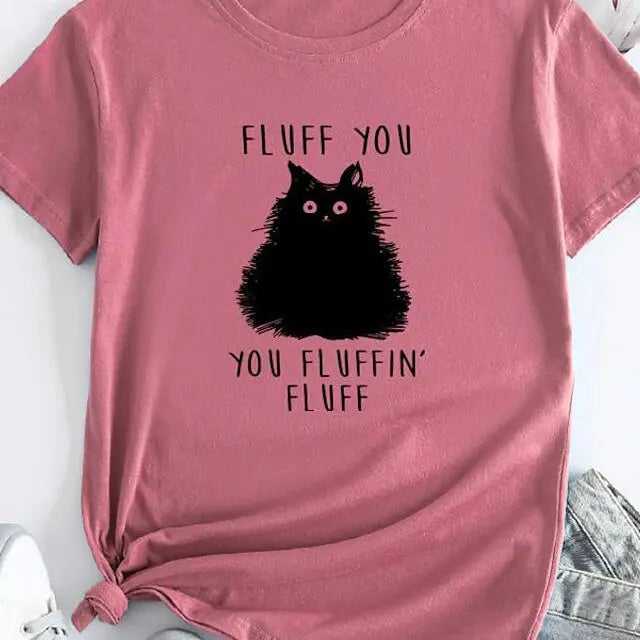 Female Pattern Fluffy Cat Short Sleeve Black Cats Store