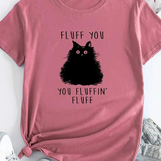 Female Pattern Fluffy Cat Short Sleeve Black Cats Store