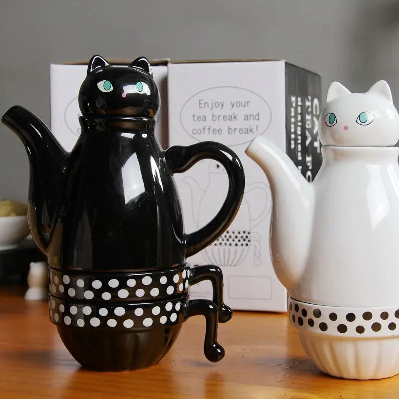 Creative ceramic cup stack pot black and white Black Cats Store