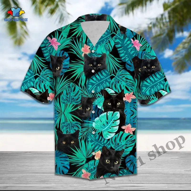 Black Cat Tropical Hawaiian Shirt Summer New Arrival Shirts Men 2020 Print Short Sleeve Hawaii Shirt Casual Flower Beach Shirts