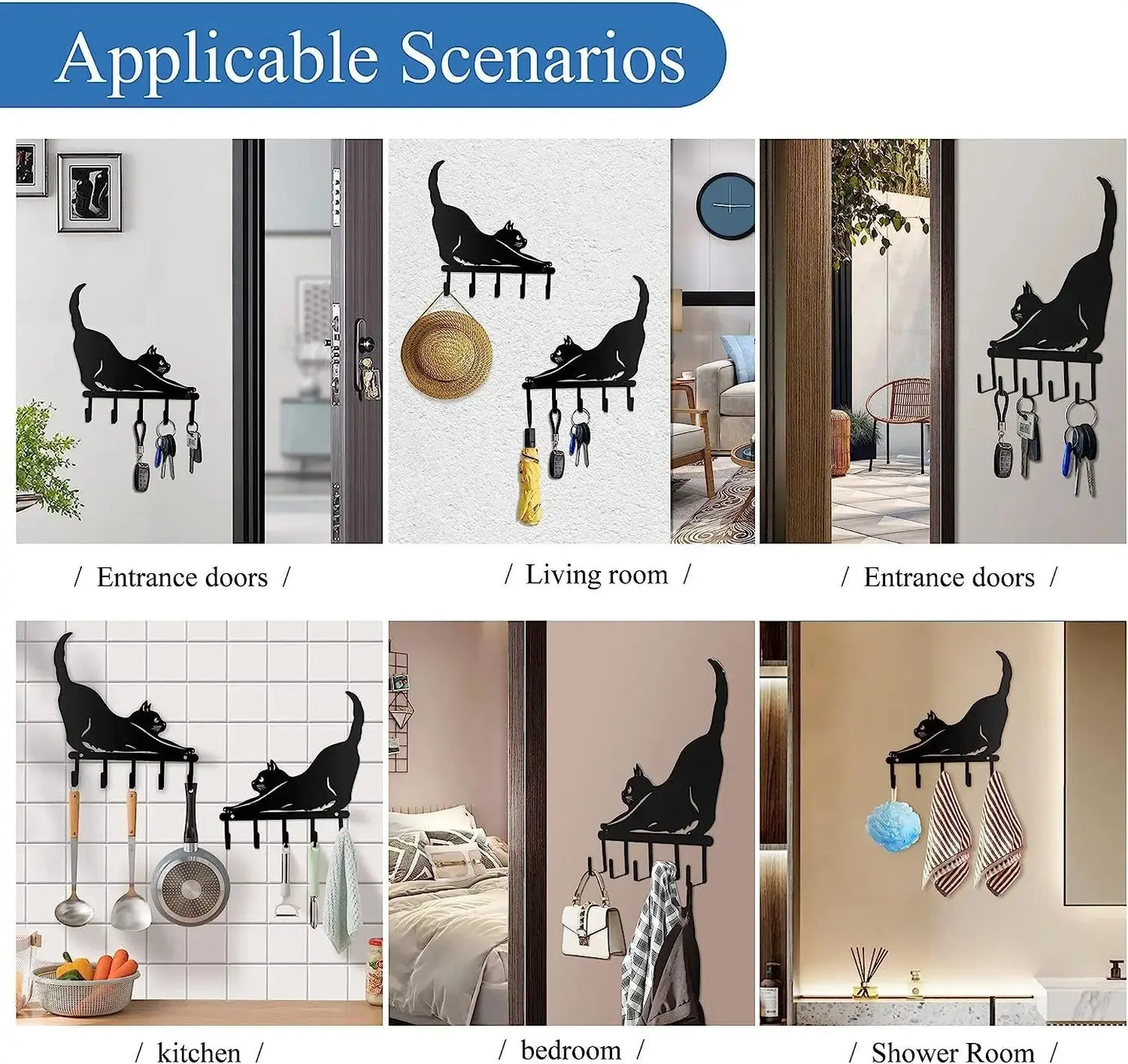 Iron Cat Household Kitchen Behind The Door Storage Hook Black Cats Store