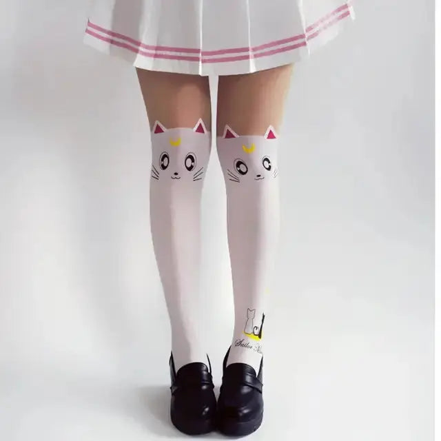 Anime Cosplay Costume Women Luna Cat Socks Pantyhose Silk