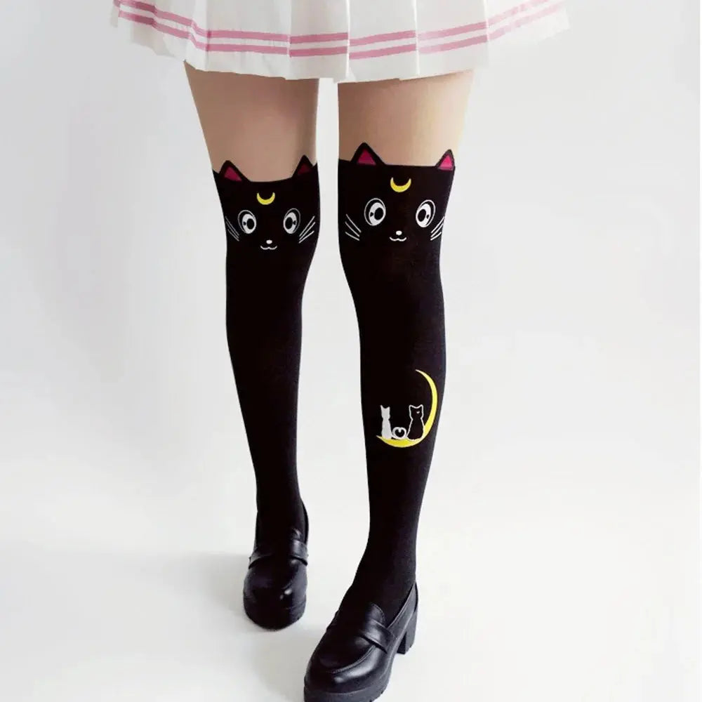 Anime Cosplay Costume Women Luna Cat Socks Pantyhose Silk