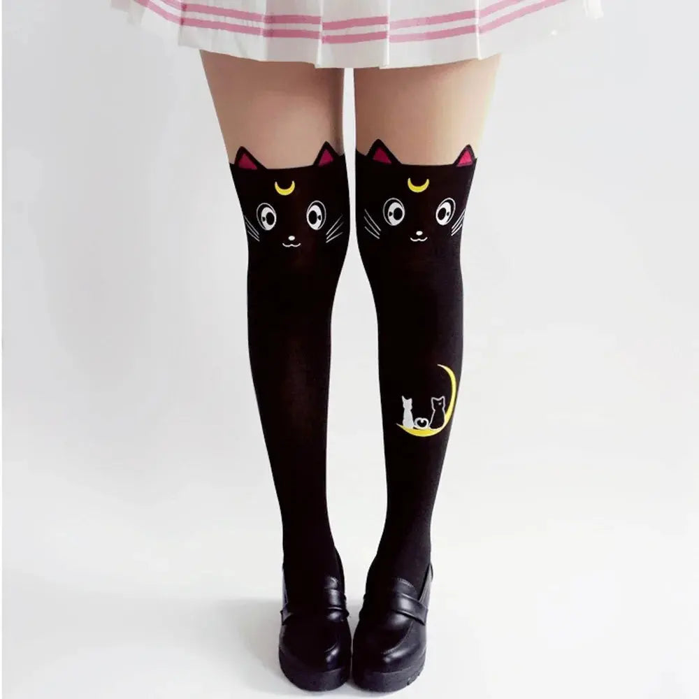 Anime Cosplay Costume Women Luna Cat Socks Pantyhose Silk