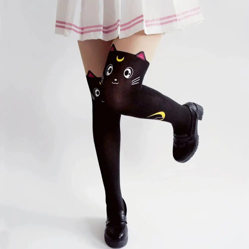 Anime Cosplay Costume Women Luna Cat Socks Pantyhose Silk