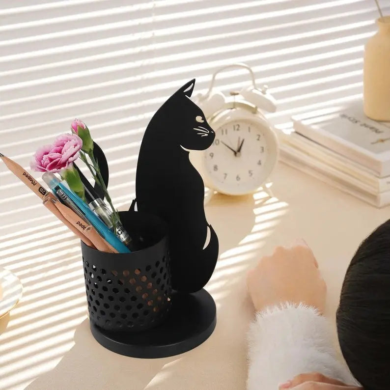 Black Metal Cat Pen Holder Black Cats Store