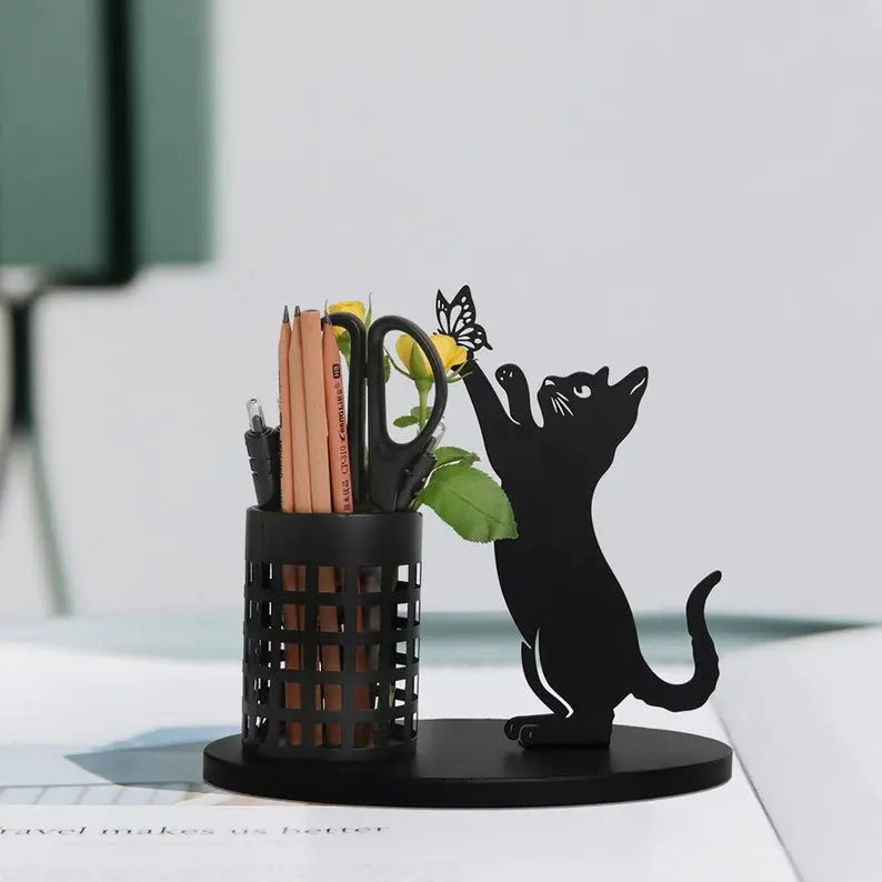 Black Metal Cat Pen Holder Black Cats Store