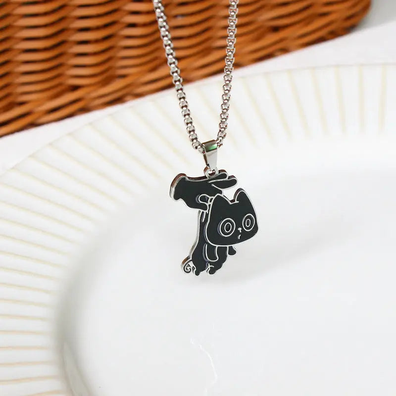 Stainless steel reading cat necklace Black Cats Store