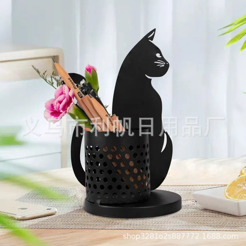 Black Metal Cat Pen Holder Black Cats Store