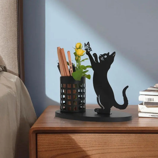 Black Metal Cat Pen Holder Black Cats Store