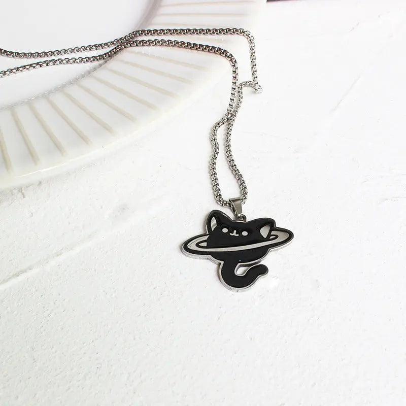 Stainless steel reading cat necklace Black Cats Store