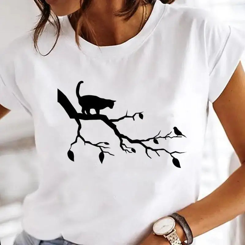 Summer Black Cat Printed T Shirts for Women Black Cats Store