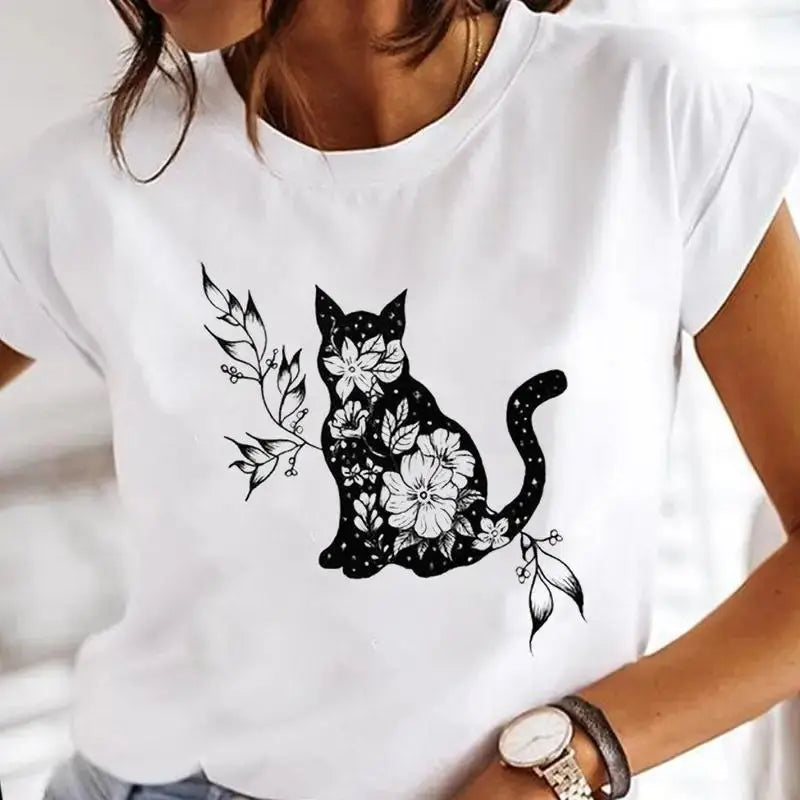 Summer Black Cat Printed T Shirts for Women Black Cats Store