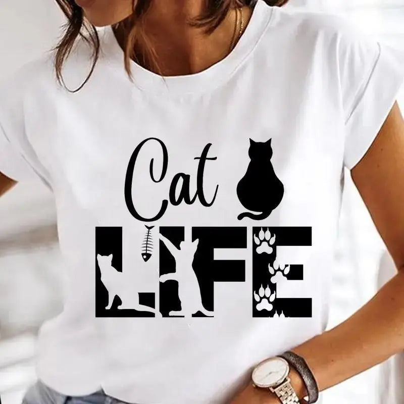 Summer Black Cat Printed T Shirts for Women Black Cats Store