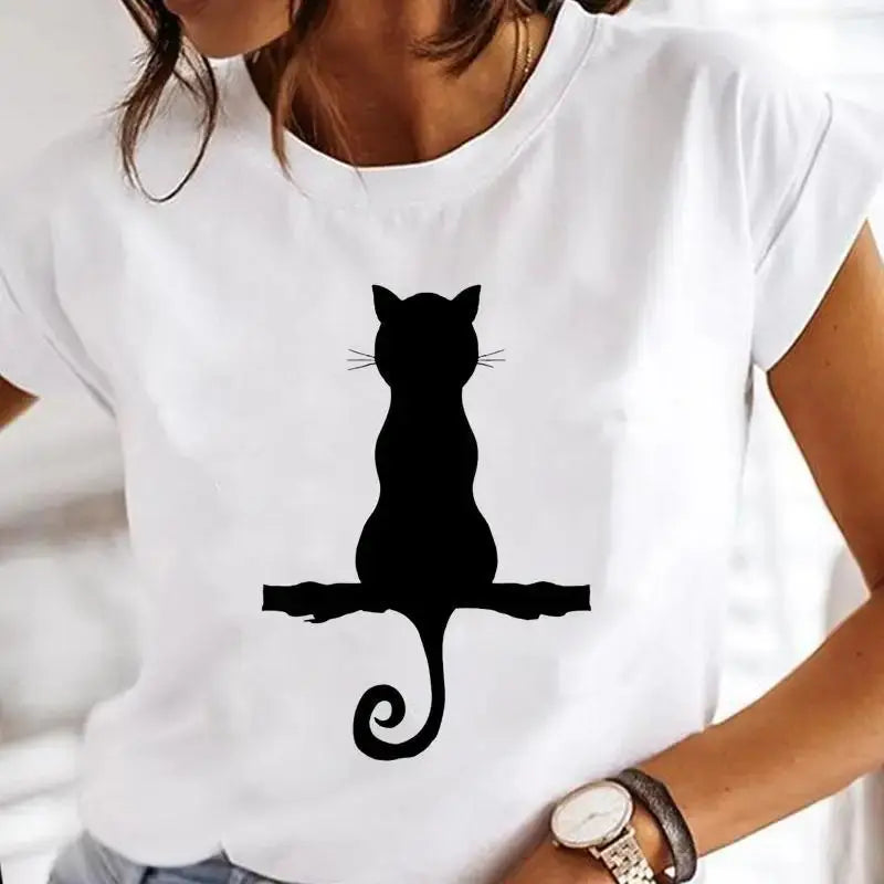 Summer Black Cat Printed T Shirts for Women Black Cats Store