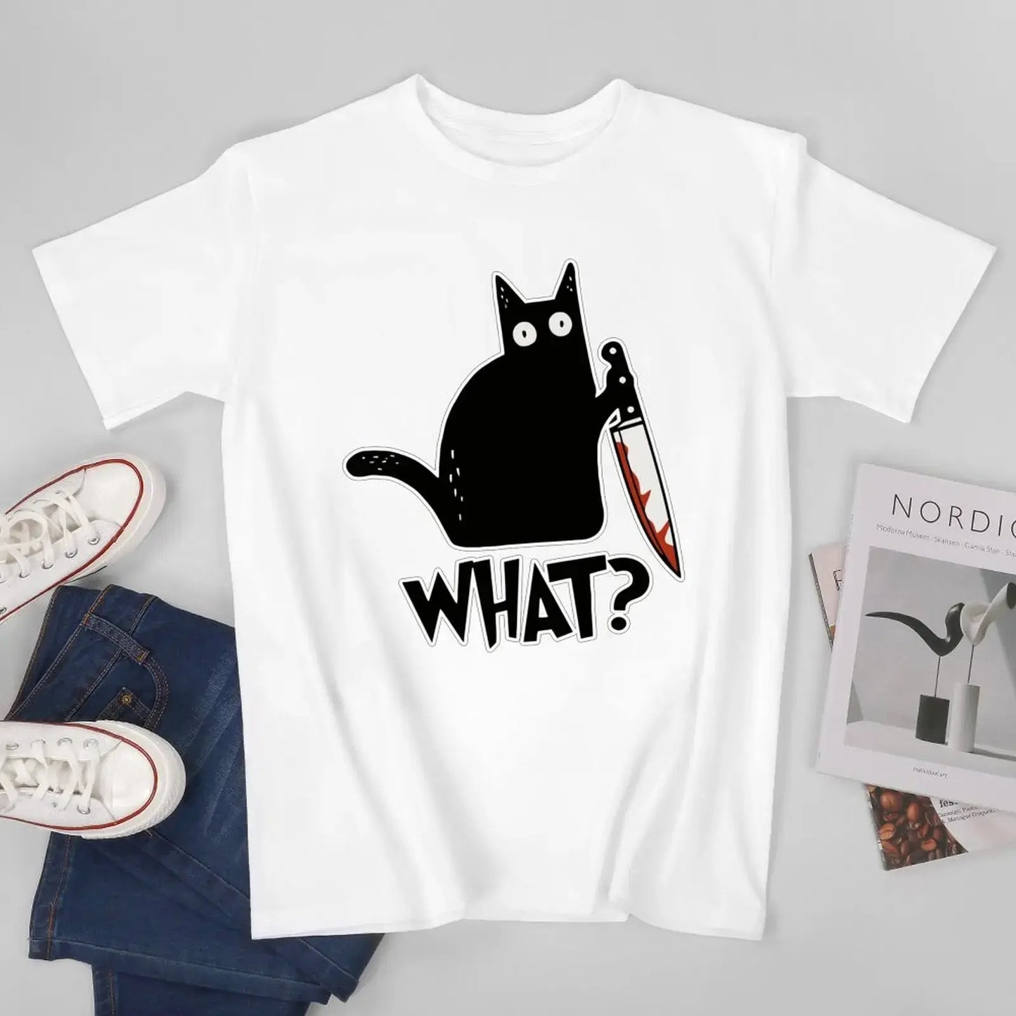 Murderous Black Cat With Knife What T-Shirt Black Cats Store