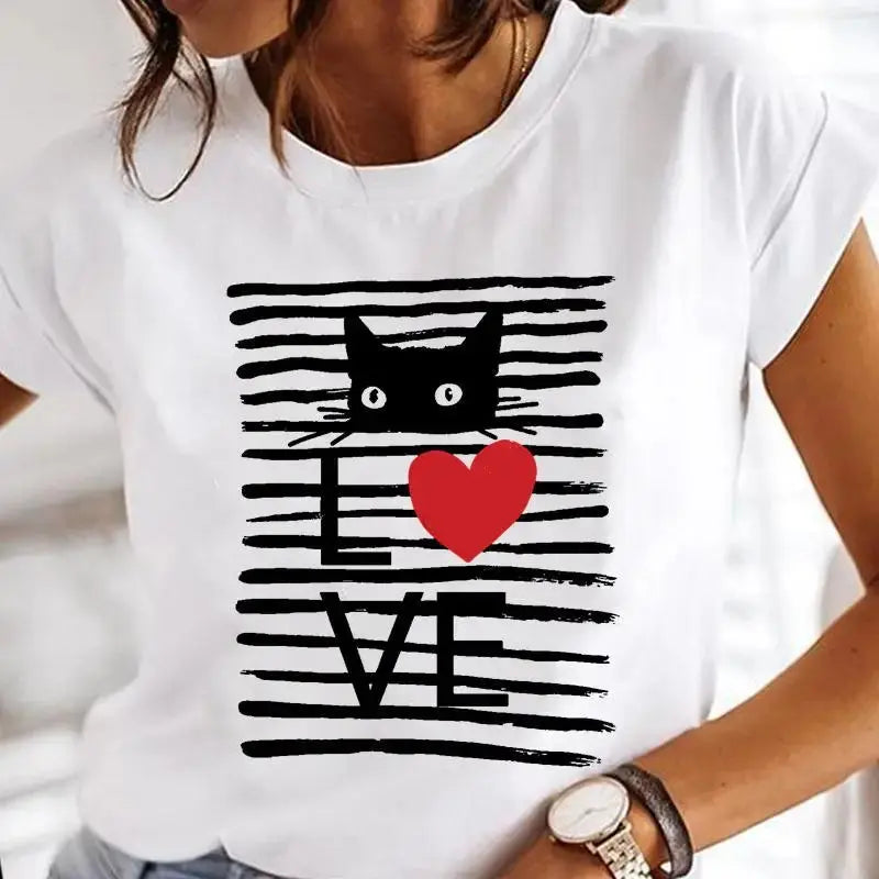 Summer Black Cat Printed T Shirts for Women Black Cats Store