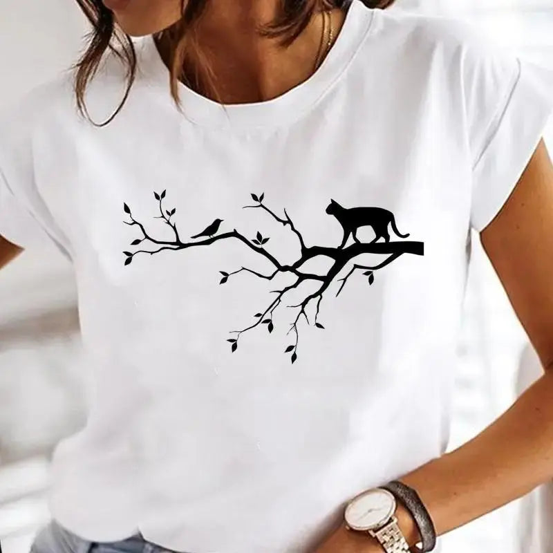 Summer Black Cat Printed T Shirts for Women Black Cats Store