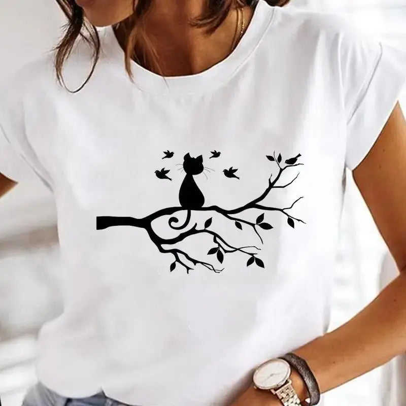 Summer Black Cat Printed T Shirts for Women Black Cats Store