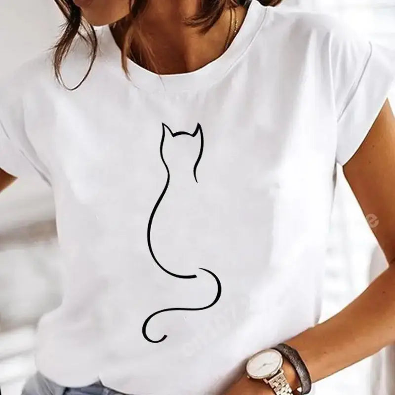 Summer Black Cat Printed T Shirts for Women Black Cats Store