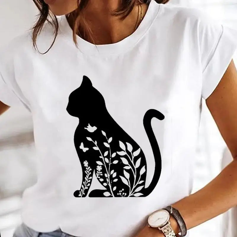 Summer Black Cat Printed T Shirts for Women Black Cats Store