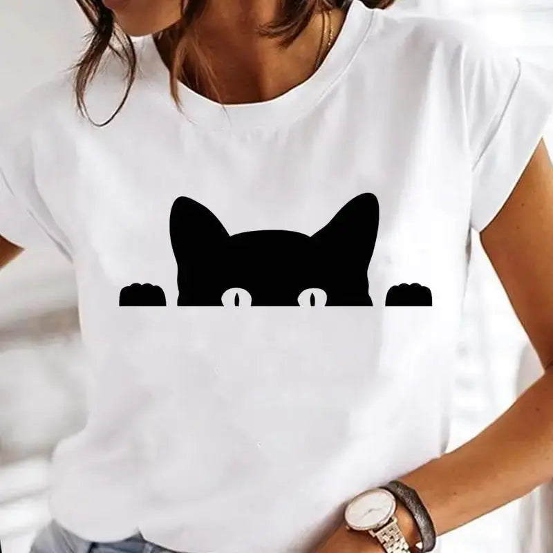 Summer Black Cat Printed T Shirts for Women Black Cats Store