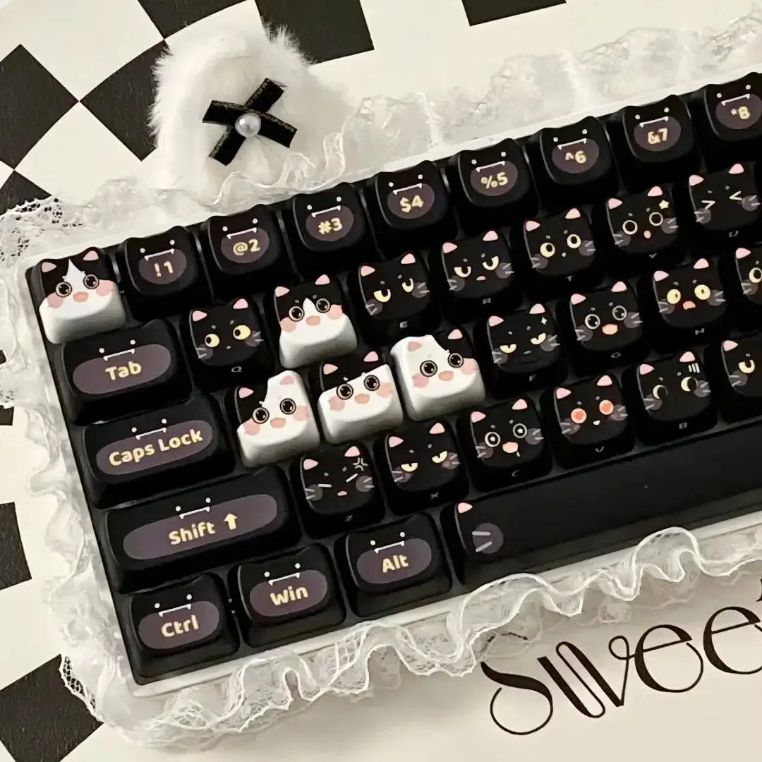 Mechanical Keyboard Black Cat Keycaps 142 Keys Black Cats Store