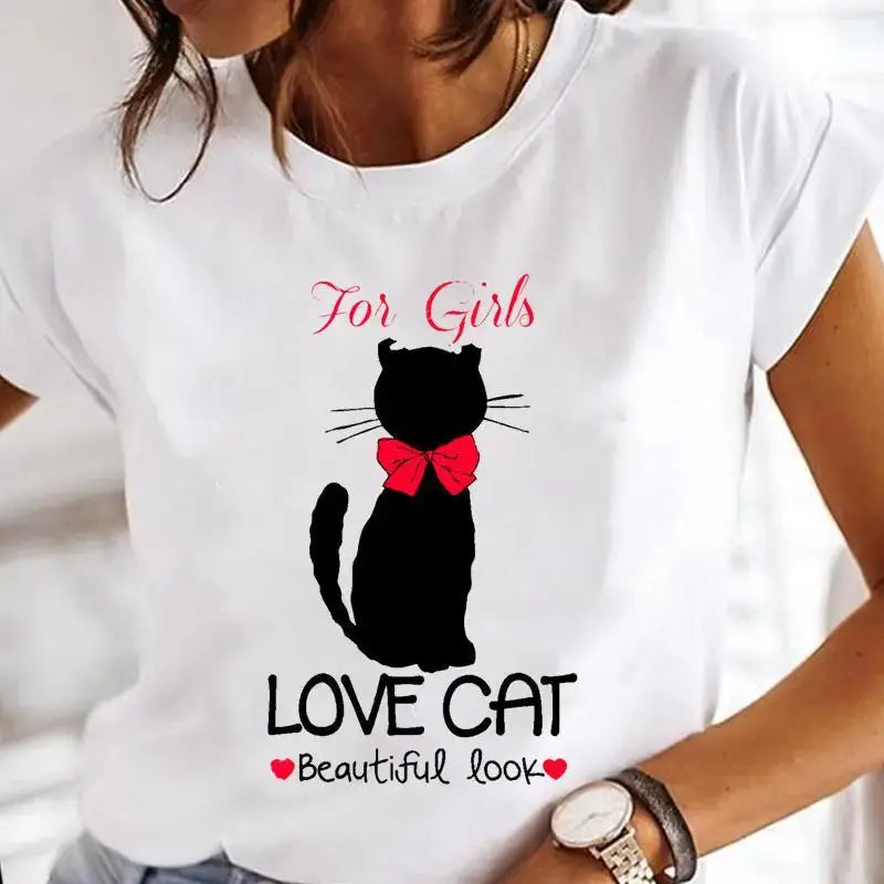 Summer Black Cat Printed T Shirts for Women Black Cats Store